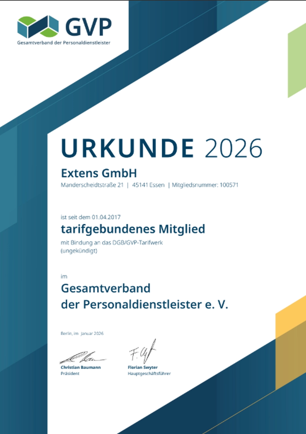 Extens GmbH - Personaldienstleistungen - Zertifikat